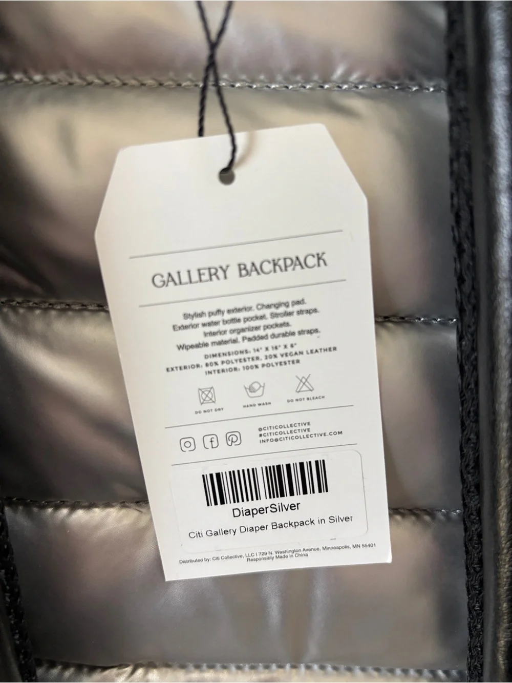 Citi collective gallery silver metallic diaper bag backpack nwt